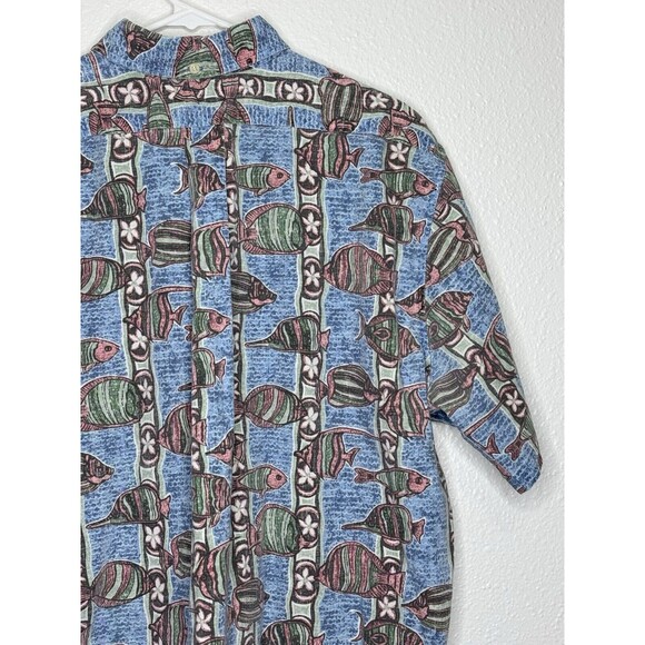 VTG Reyn Spooner Mens Four Button Down Hawaiian Shirt Floral Fish Design XL USA - Picture 11 of 16